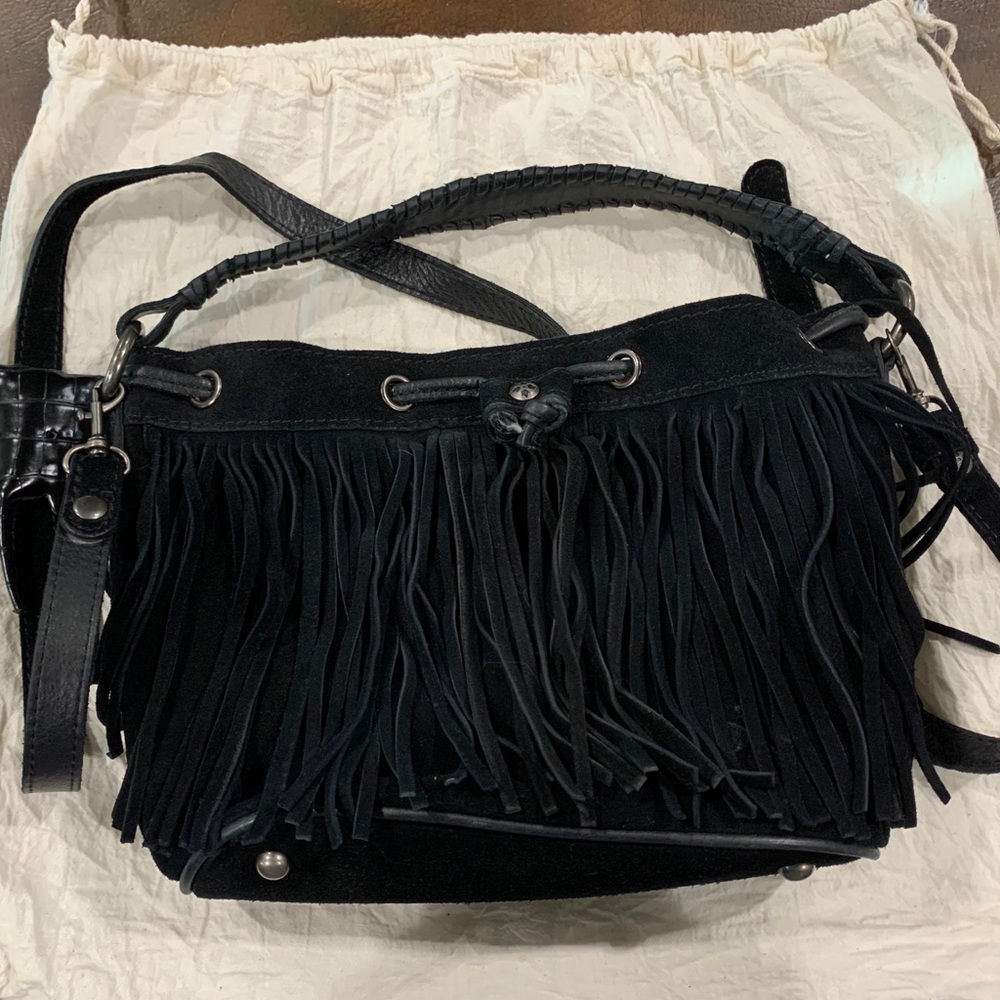 Patricia Nash Elisa Black Suede Fringe Bucket Bag!
